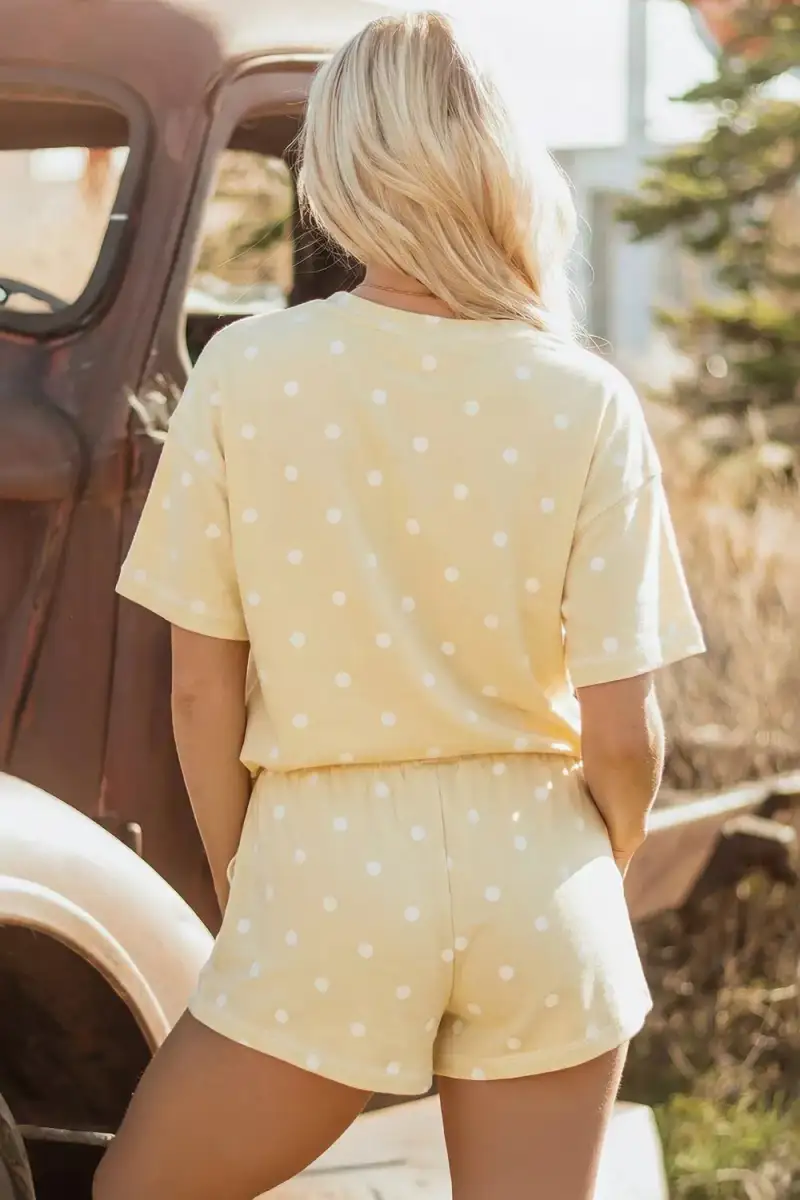 Refined Drawstring Polka-Dot Tee and Shorts Matching Set