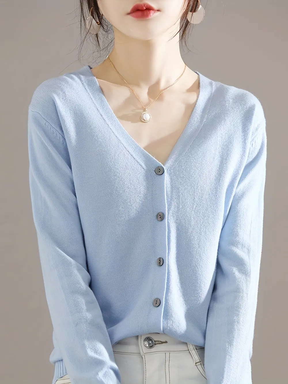 Elegant V Neck Long Sleeve Cardigan