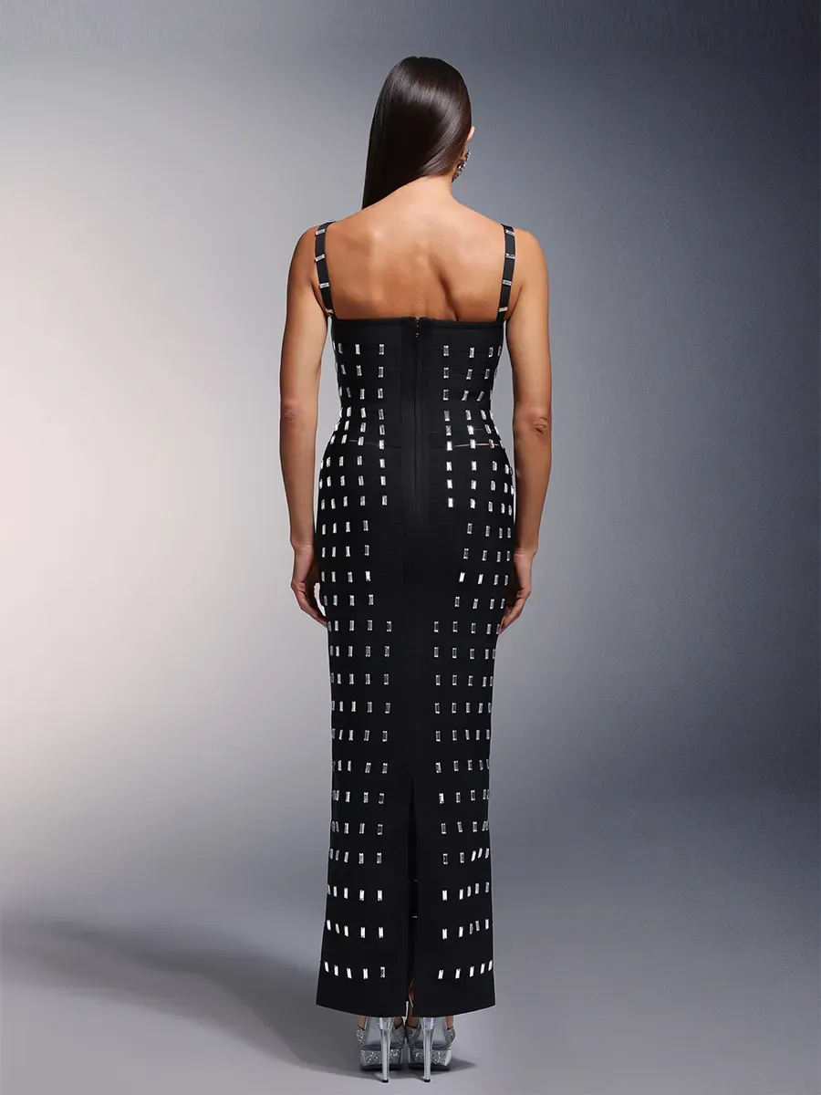 Adelina Hollow Diamond Bandage Maxi Dress