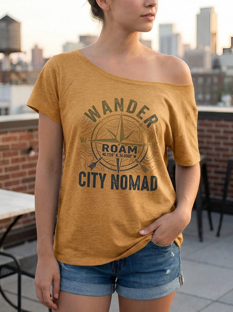 Women's Travel Lover Compass Wander Roam Printed T-shirt