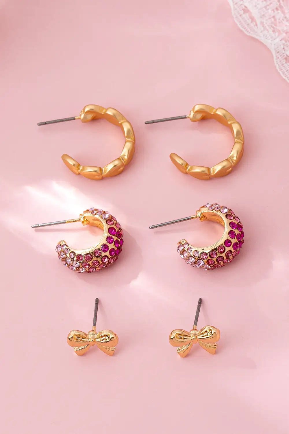 Pink Crystal Bow Heart arring
