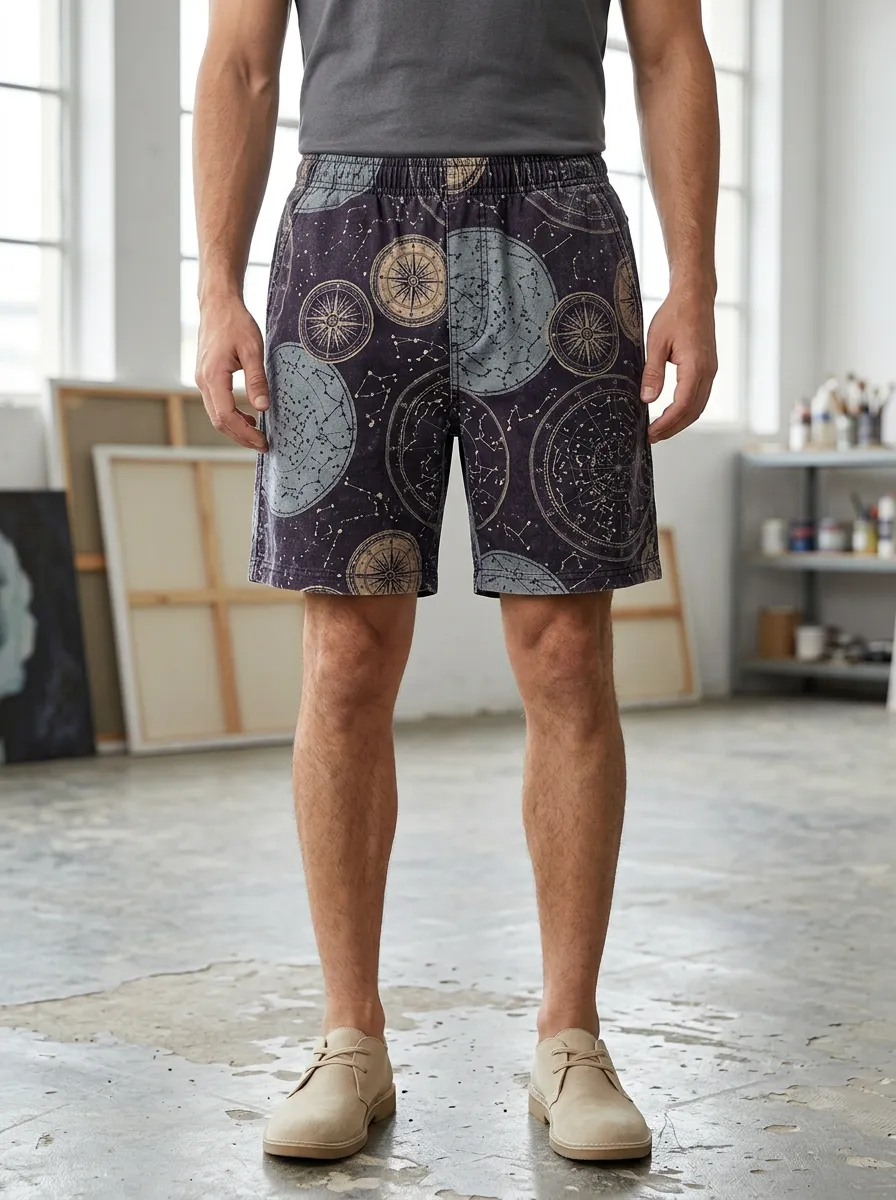 Men's Astronomy Celestial Compass Elastic Waist Shorts