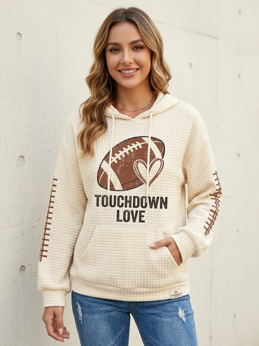Women's Classic Stadium Inspired Gridiron Heart Ball Love Graphic Hoodie