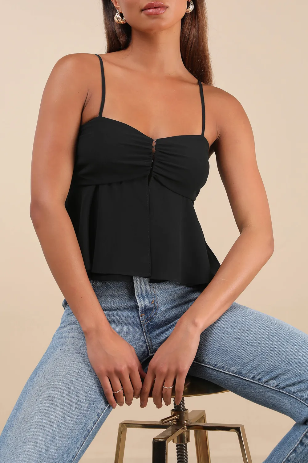 Casual Style Black Tiered Cami Crop Top