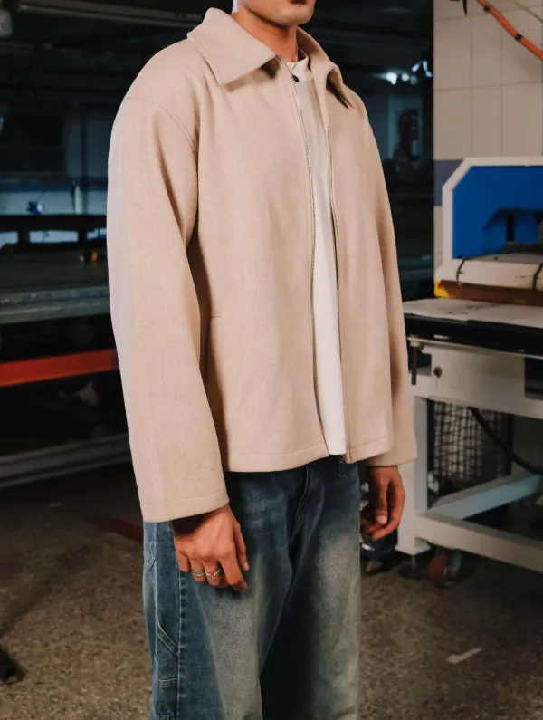 Beige Everyday Zip Front Casual Jacket