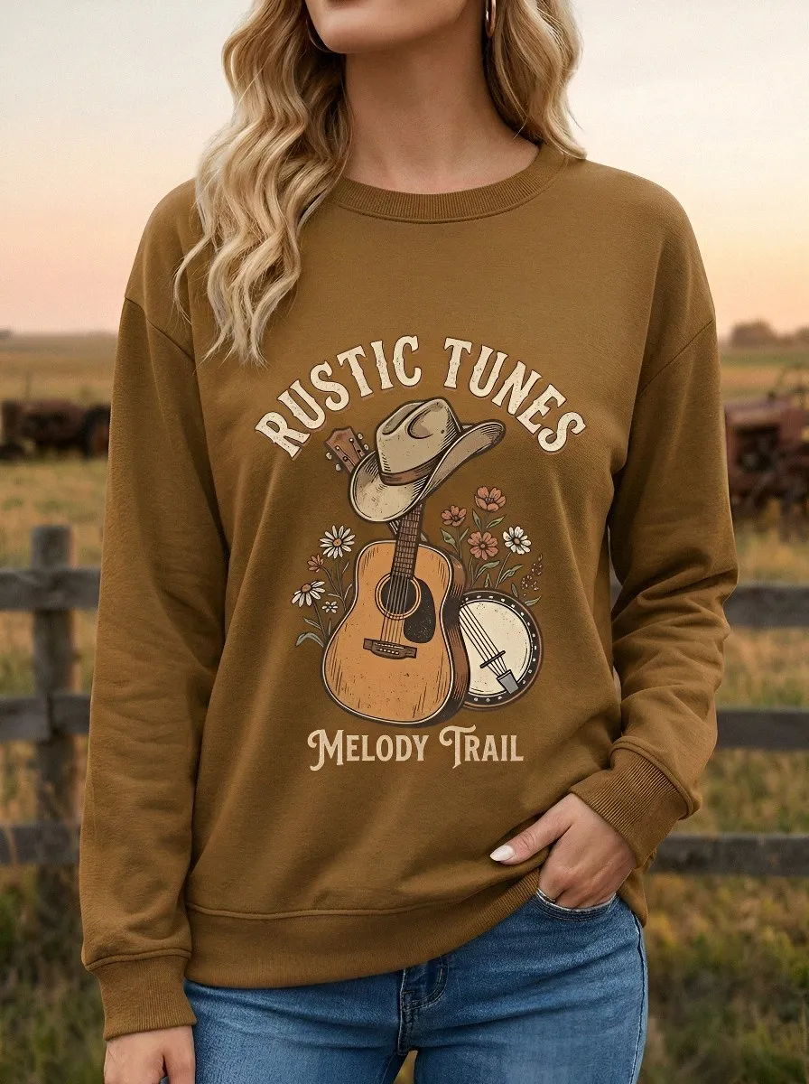 Western-Inspired Motif Women's Country Music Long-Sleeve Shirt