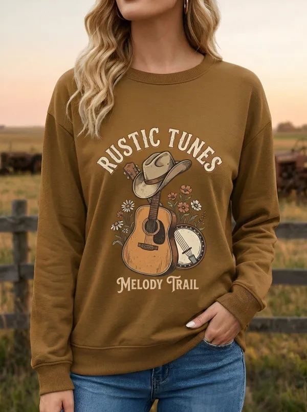 Western-Inspired Motif Women's Country Music Long-Sleeve Shirt