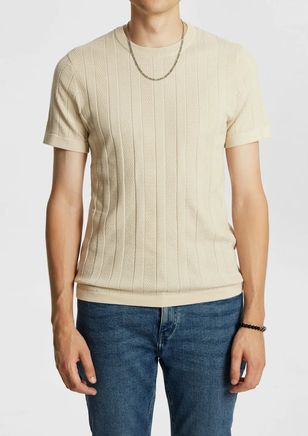 Ribbed Knit Short Sleeve T-Shirt