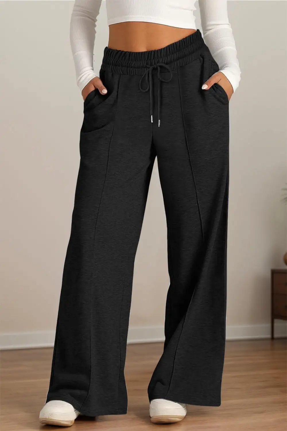 Relaxed Drawstring Elastic Waist Wide Leg Pants