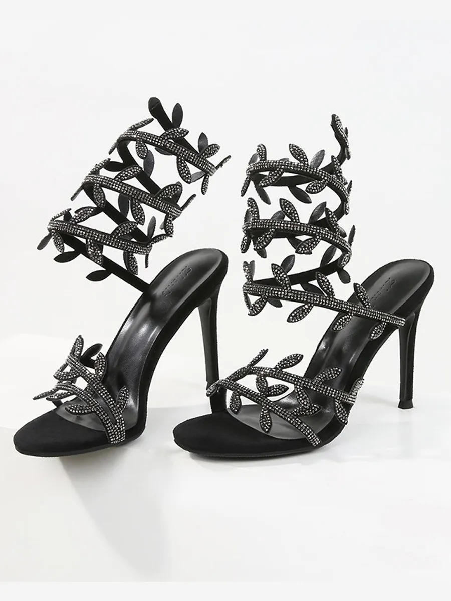Odessa Leaf-Shaped Rhinestone Sandals