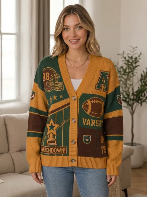 Women's Football Varsity Helmet Touchdown Knit Knit Cardigan