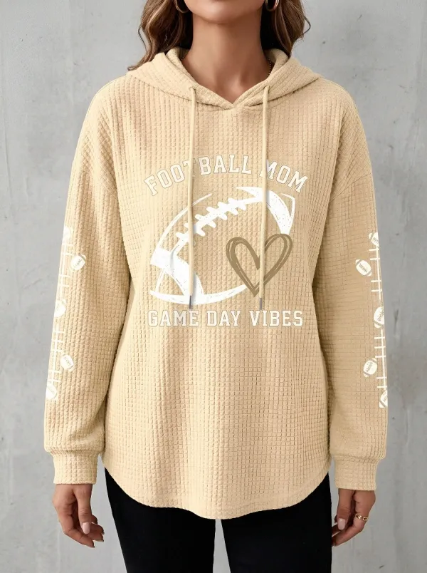 Women's Football Mom Heart Game Day Printed Waffle Hoodie