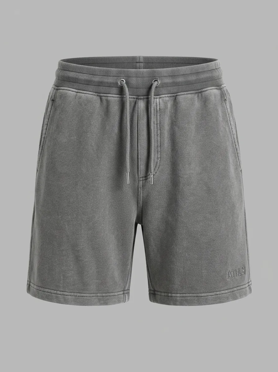 Men's Casual Athletic Grey Vintage Washed Drawstring Shorts