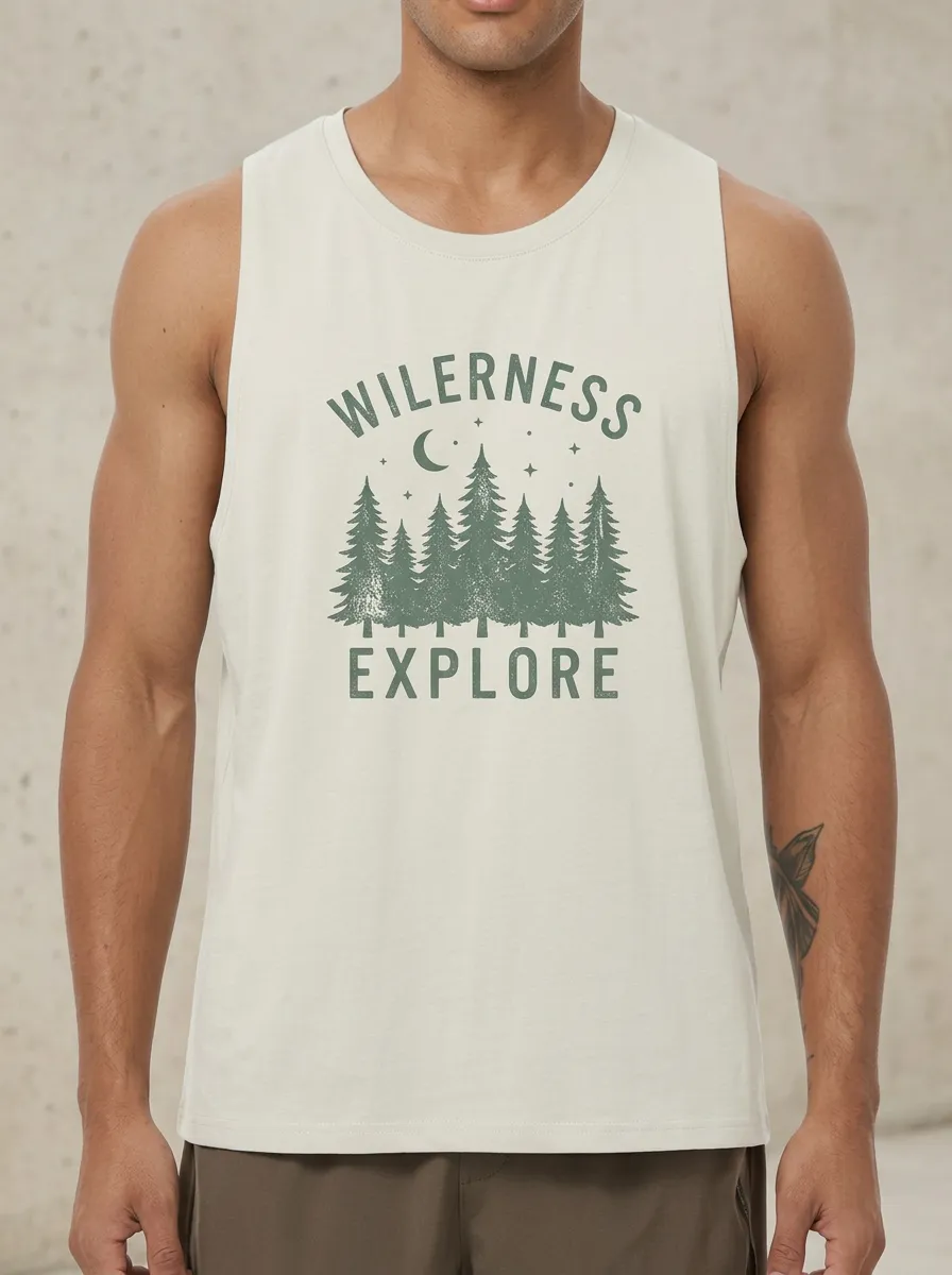 Men's Wilderness Explore Nature Forest Moon Printed Tank Top