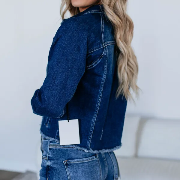 Collared Button-Front Button-Cuff Drop-Shoulder Denim Jacket