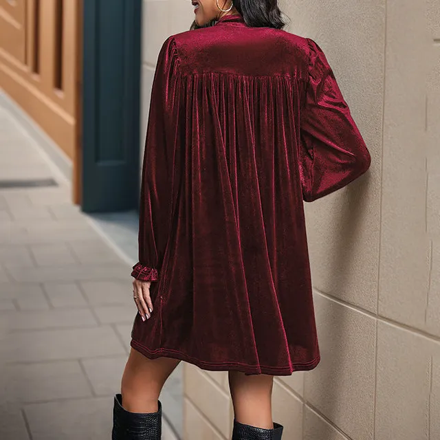 Women's V-Neck Long-Sleeve Velvet Bridal Dress