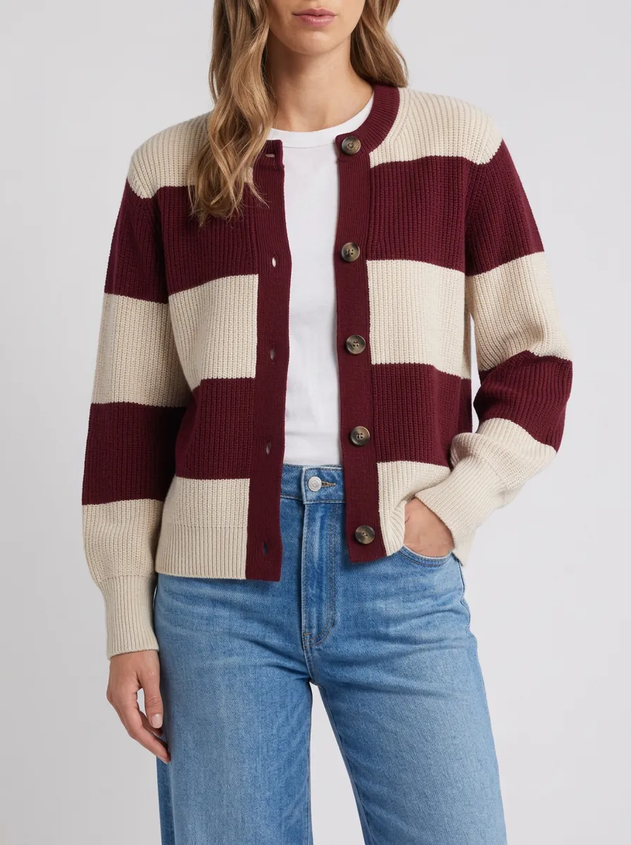 Graphic Rugby Striped Knit Cardigan