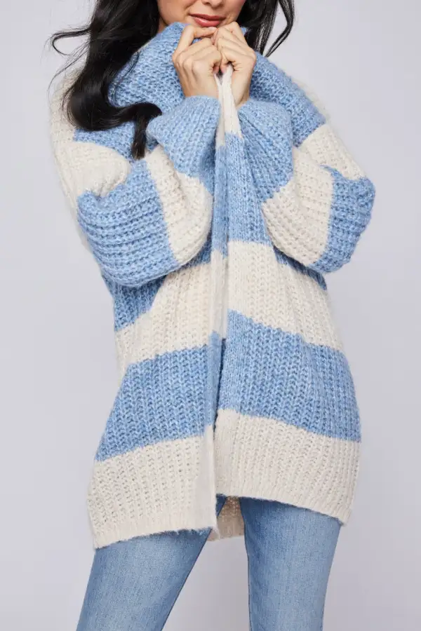Striped Ribbed Oversized Relaxed Cardigan