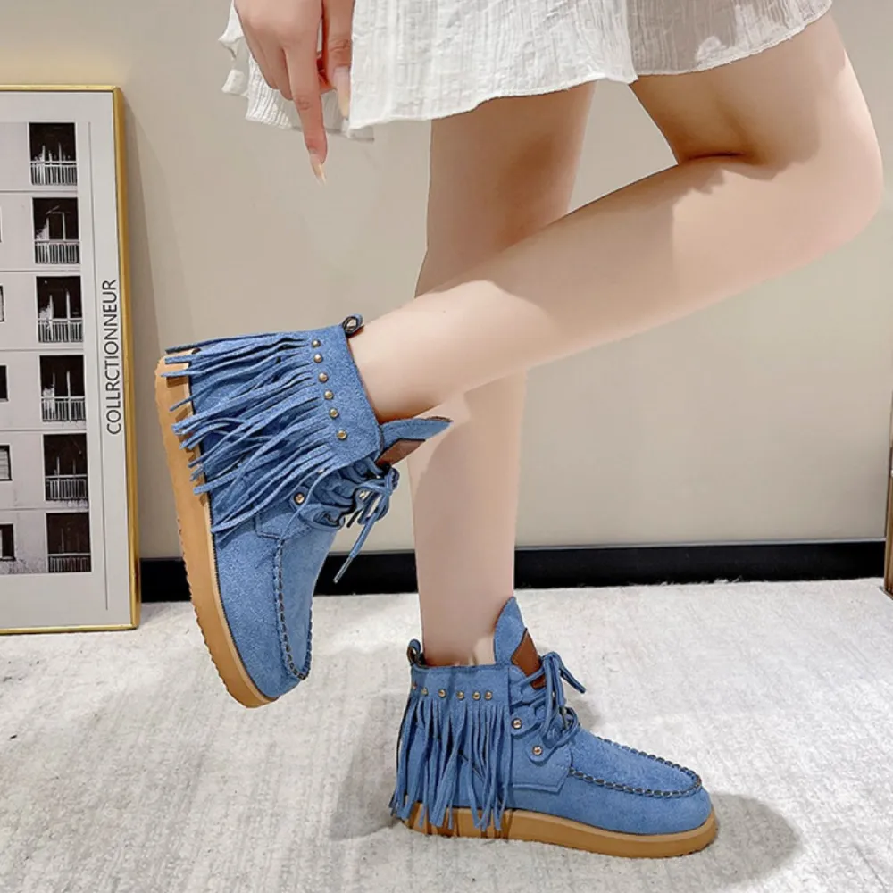 Round Toe Fringe Boots