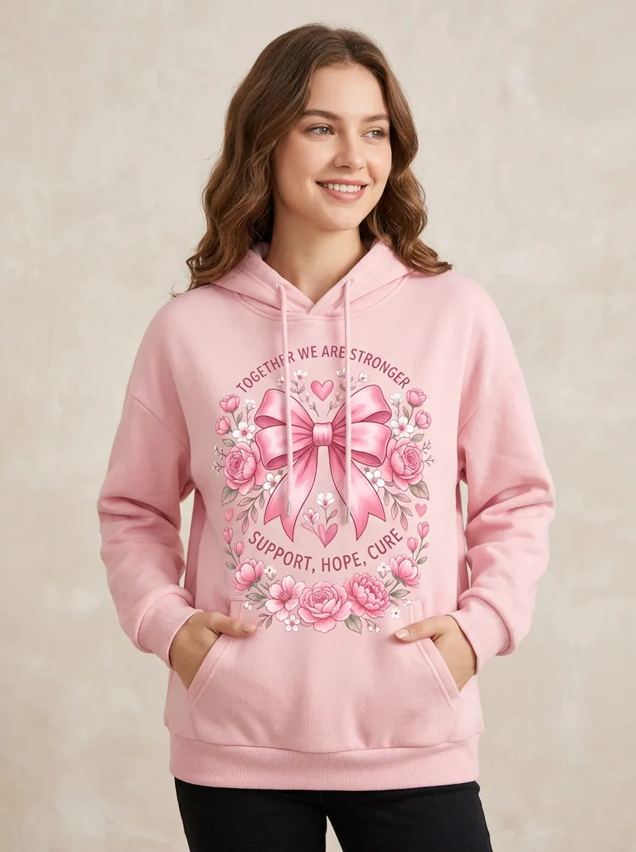 Women's Pink Ribbon Floral Breast Cancer Awareness Hoodie