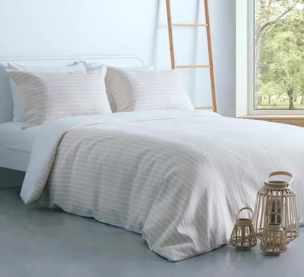 Modern Bedroom Woven Stripe Linen Duvet Cover Set
