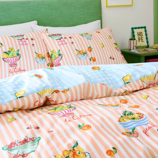 Reversible Gingham Check Polycotton Duvet Cover Set