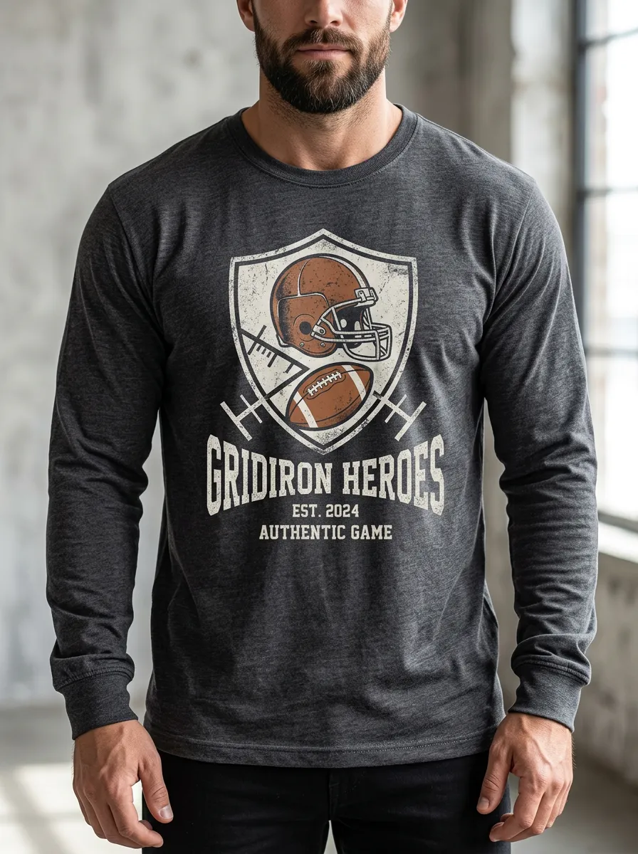 Men's American Football Gridiron Heroes Helmet Printed Long Sleeve T-Shirt