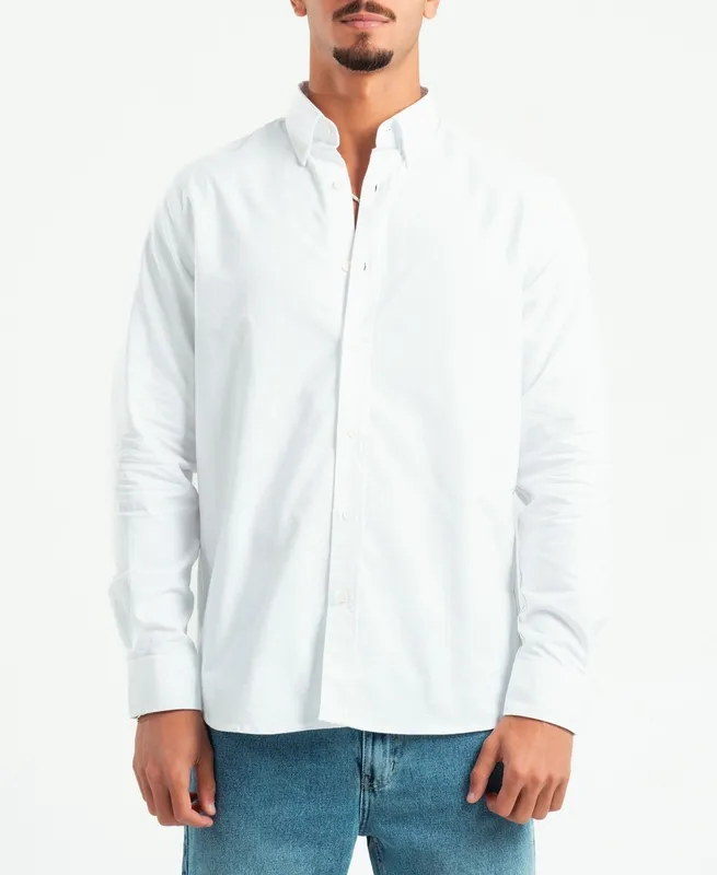 White Structured Button Front Shirt