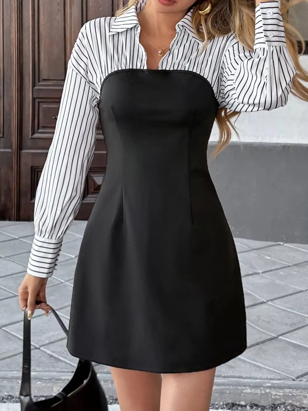 Structured Shape Striped Mini Dress