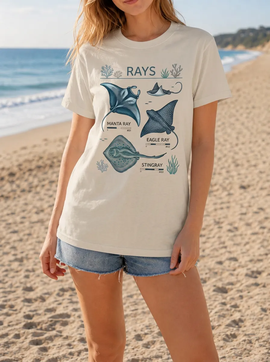 Women's Marine Life Lover Manta Ray Eagle Ray Stingray Printed T-shirt