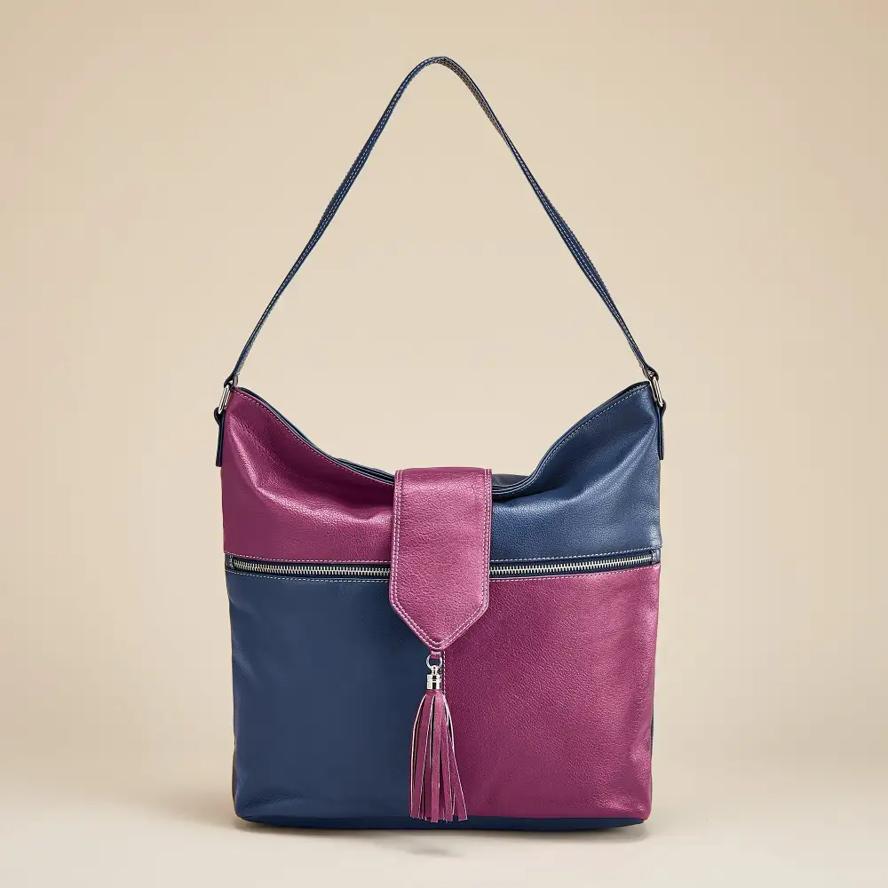 Mixed Leather Hobo Shoulder Bag
