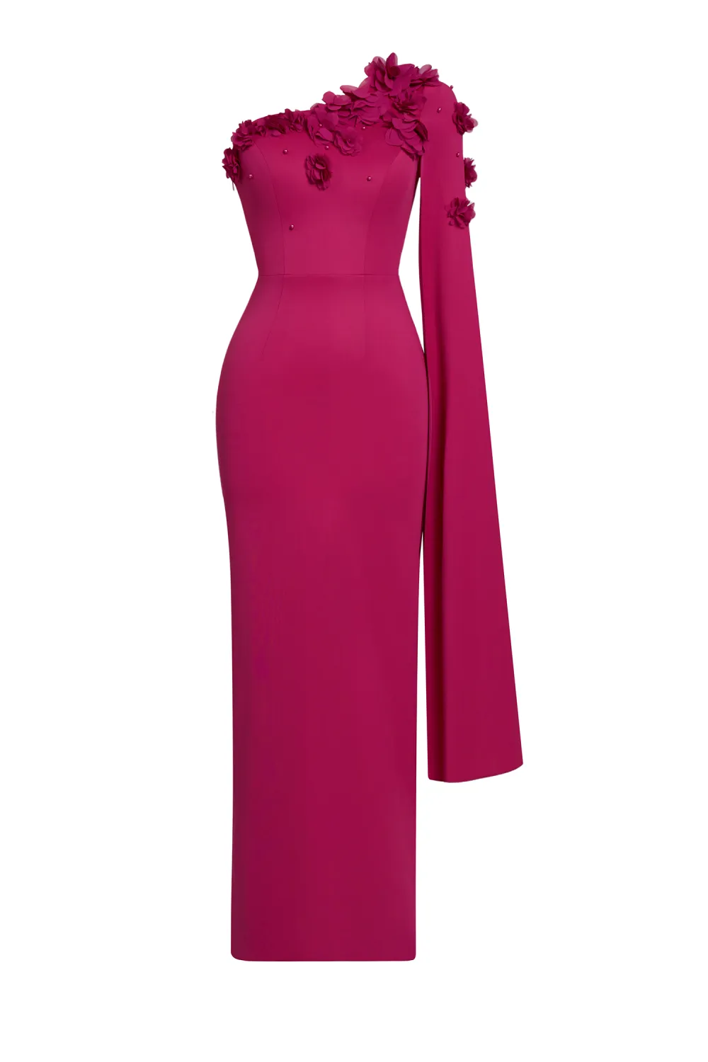 3D Flower Cape Sleeve Slit Midi Dress