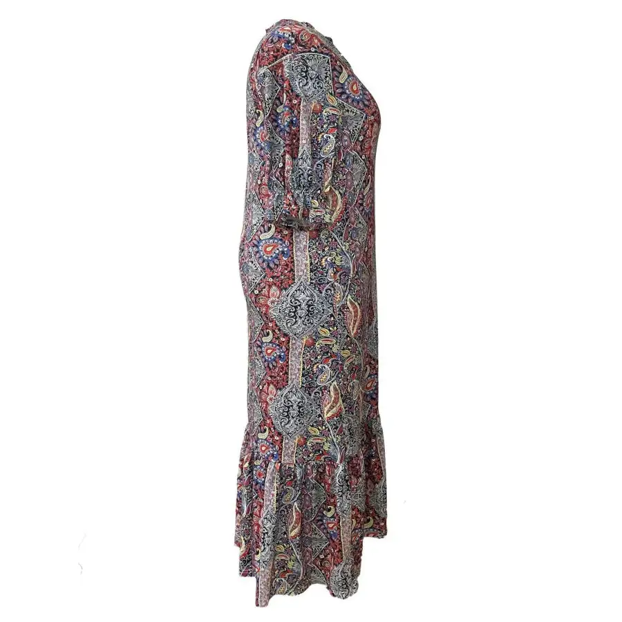 Full Size Bohemian Paisley Ruffle Hem Midi Dress Plus Size