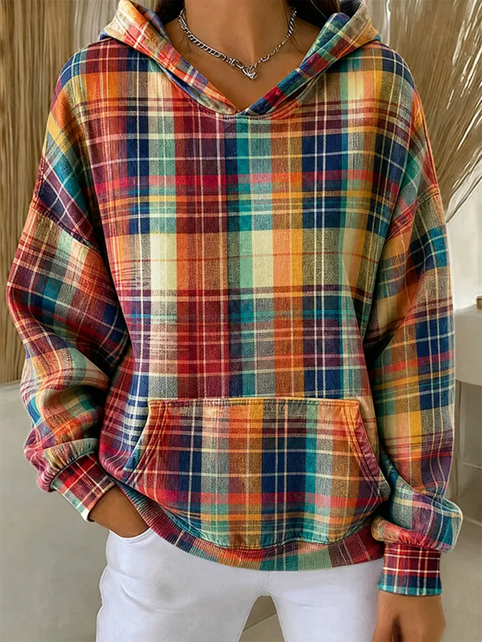 Women's Plaid Print Hoodie