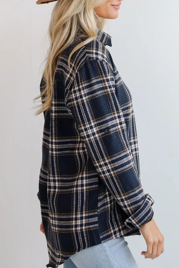 Long Sleeve Blue Plaid Flannel