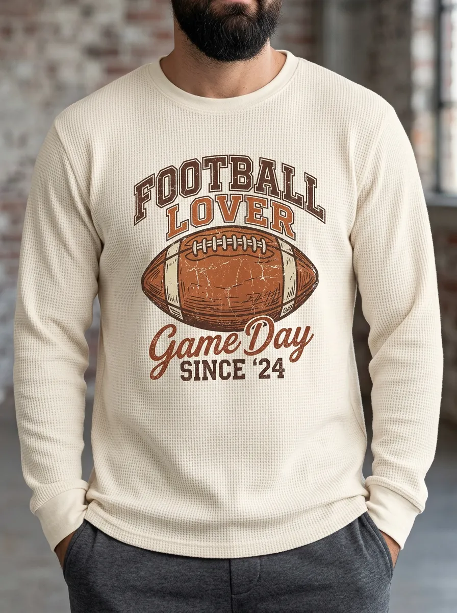 Men's Football Lover Game Day Printed Waffle Knit T-Shirt