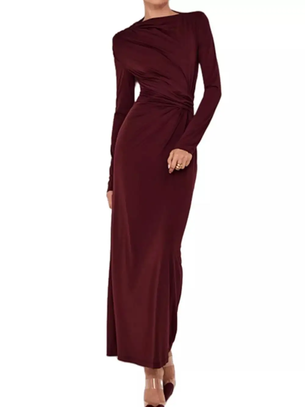 Ruched Long Sleeve Bodycon Maxi Dress
