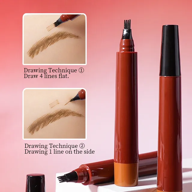 microblading 4 fork tip make up eyebrow ink contouring stroke pen waterproof liquid eyebrow marker pen