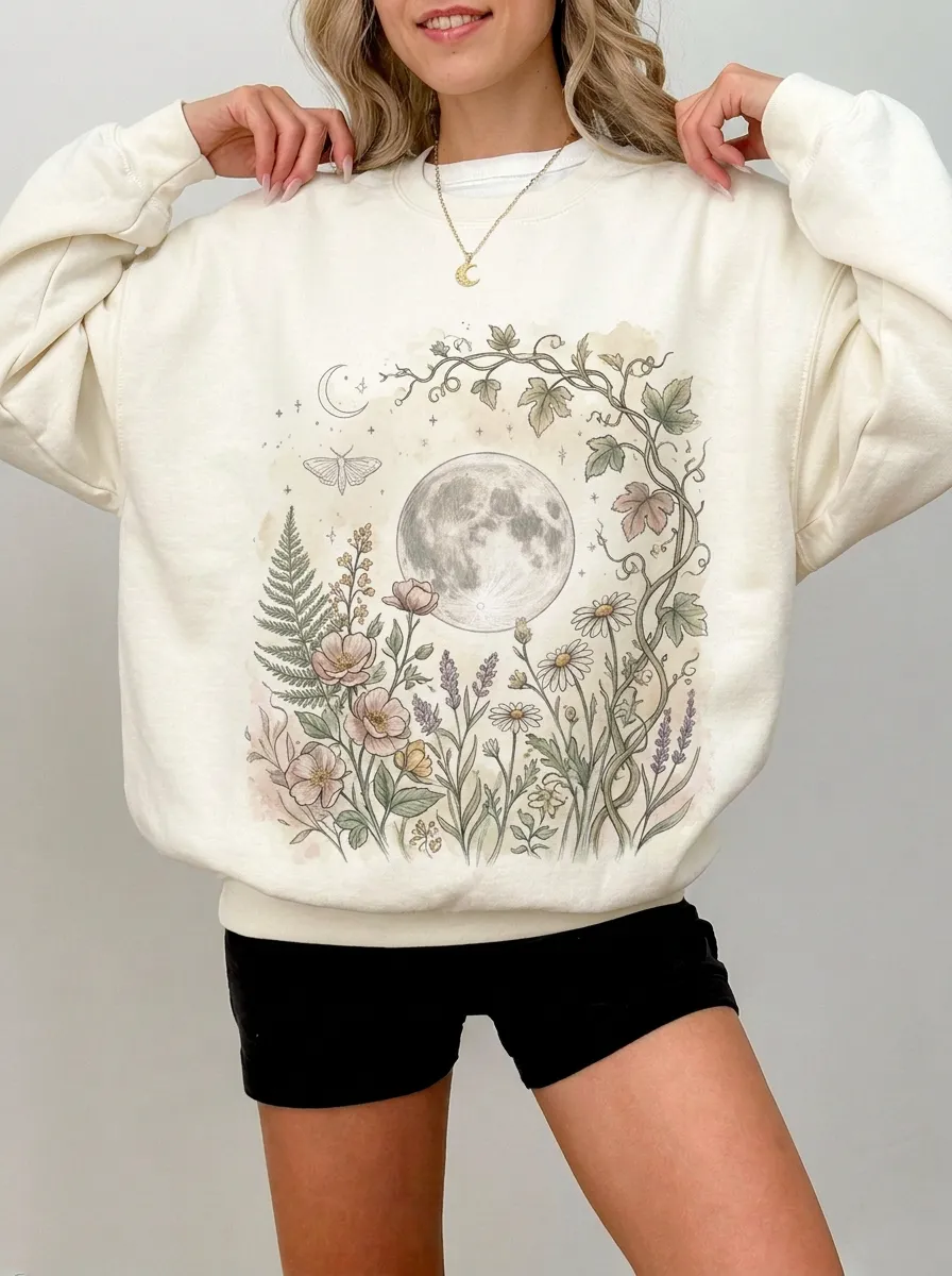 Women's Botanical Moon Floral Printed Sweatshirt