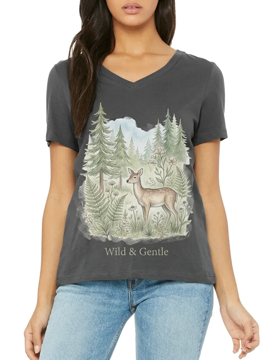 Women's Nature Lover Deer Forest Wild & Gentle Printed T-shirt