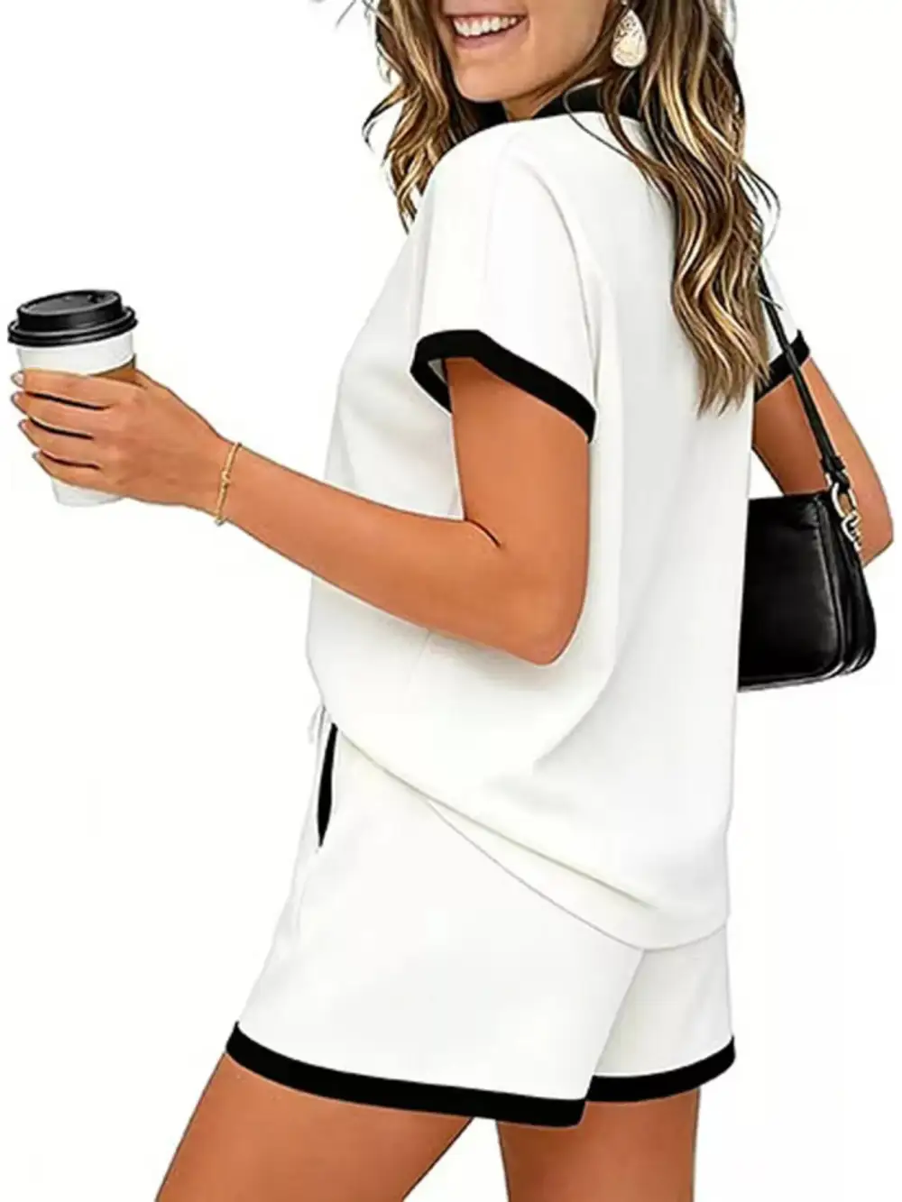 Polo Collar Short Sleeve Top Shorts Set