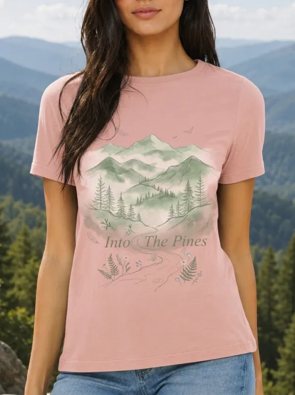 Women's Nature Lover Mountain Forest Into The Pines Printed T-shirt