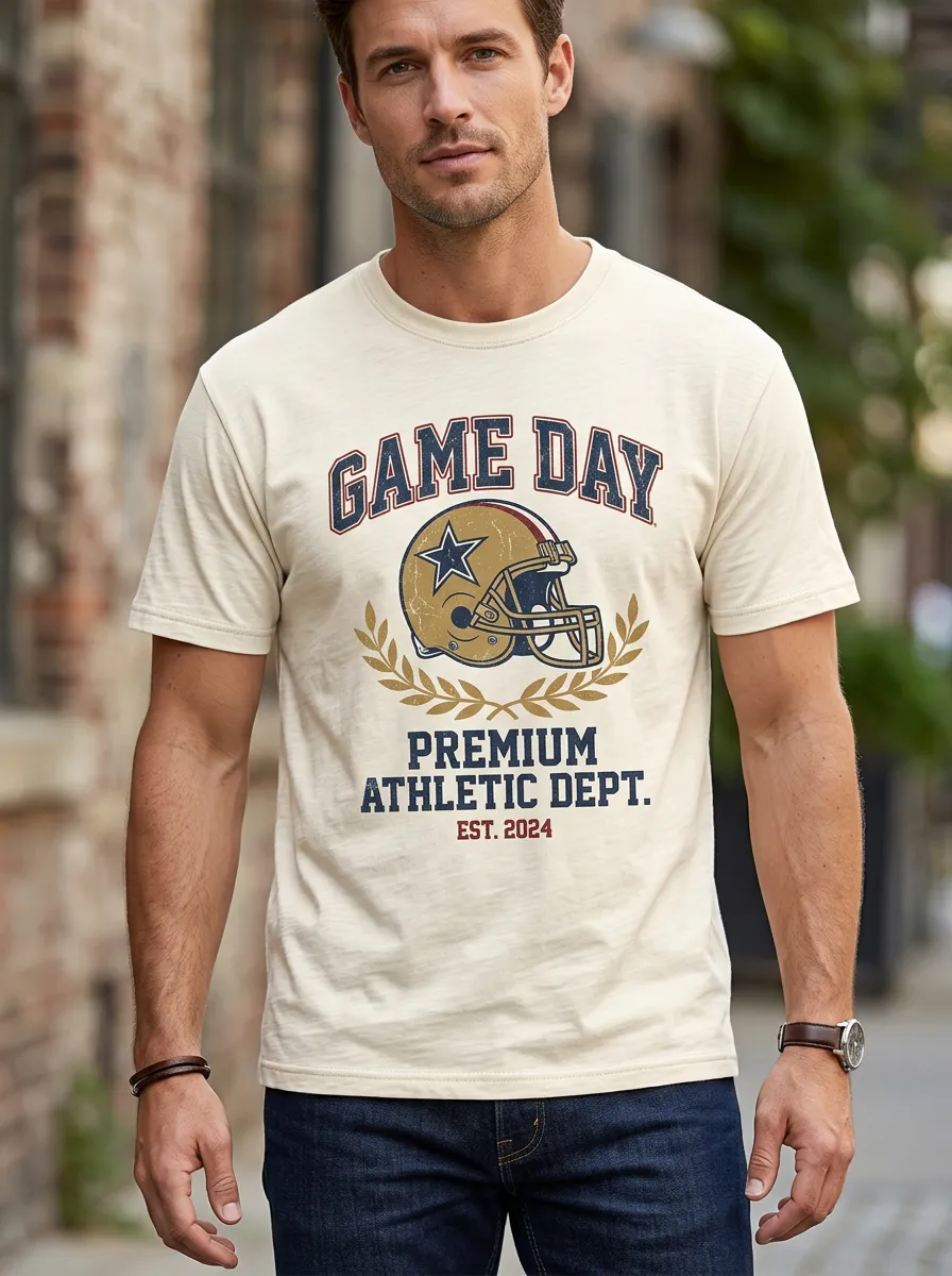Men's Football Game Day Helmet Graphic Printed T-Shirt