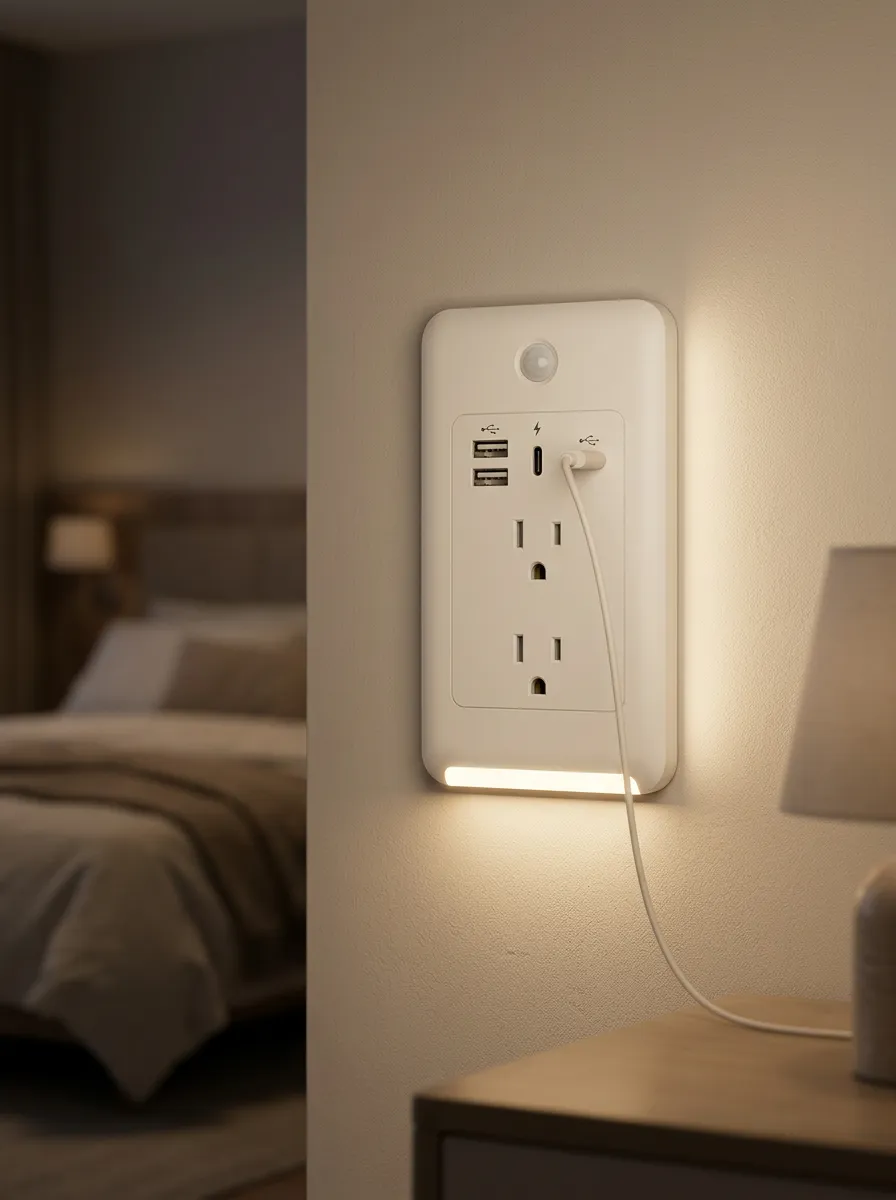 Slim-Bezel Motion Sensor USB Charging LED Outlet Cover