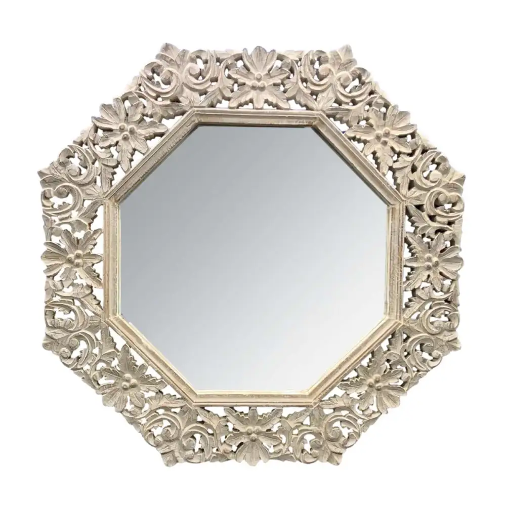 Floral Octagonal Mango Wood Mirror