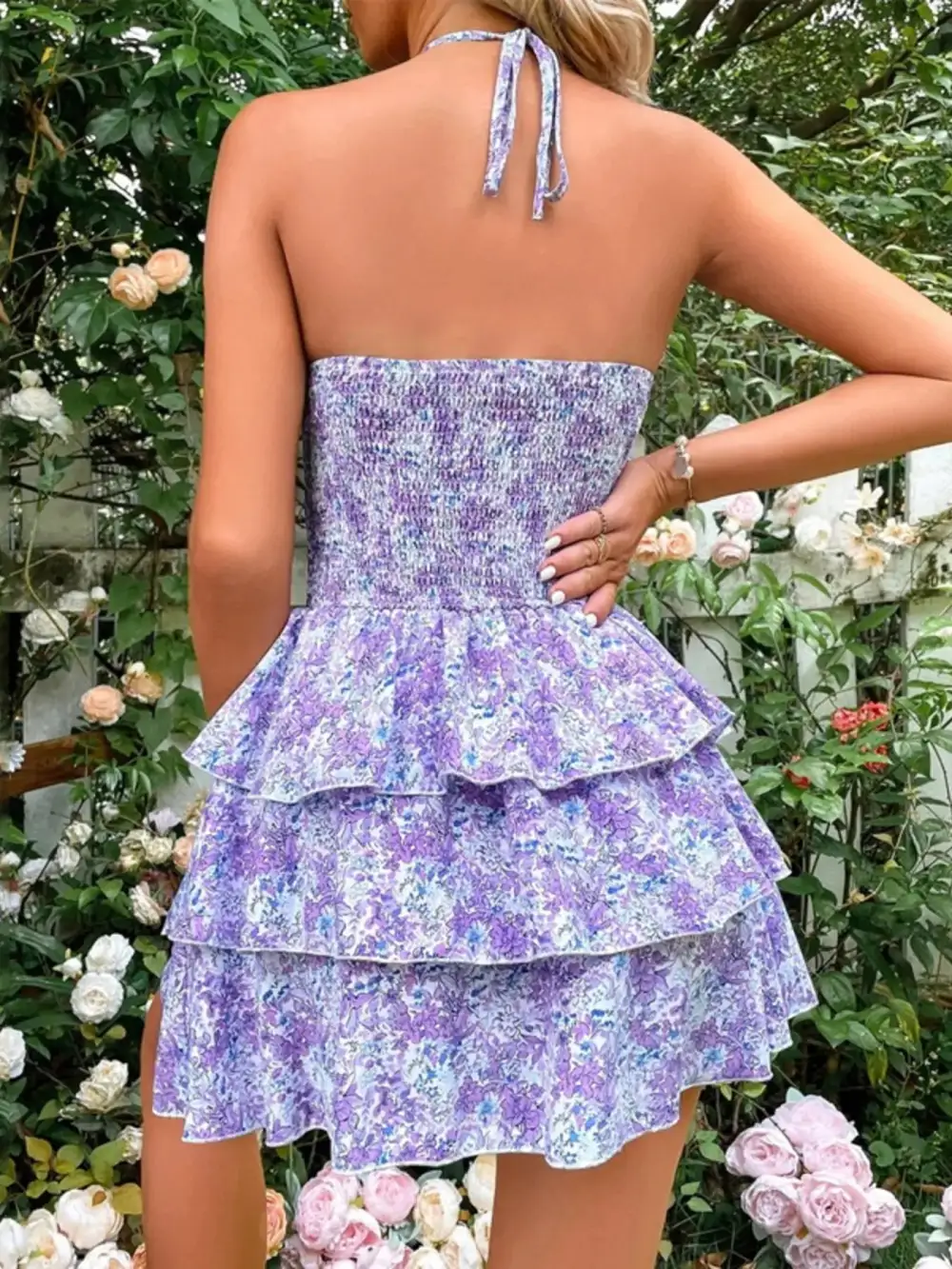 Floral Halter Cutout Mini Dress
