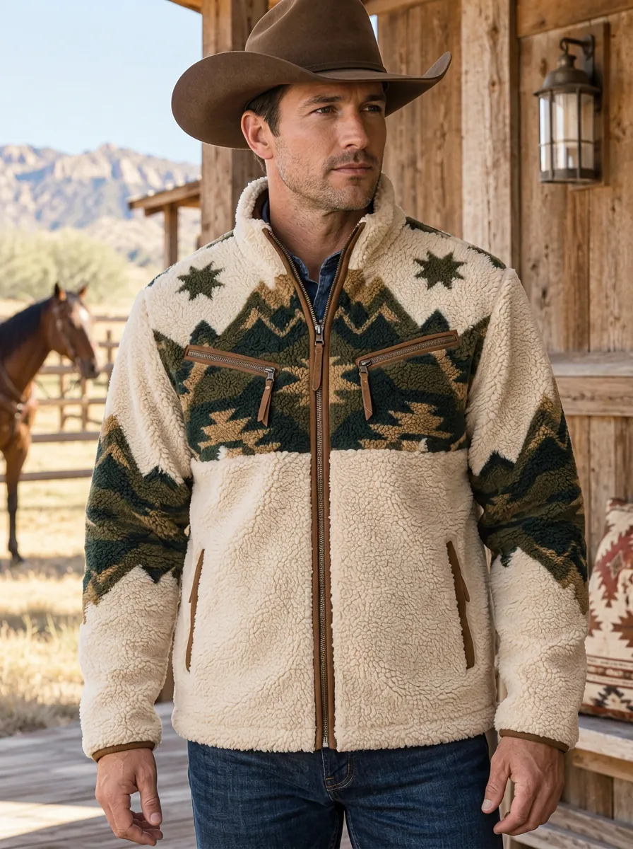 Ranch House Mountain Trail Look Men's Western Fleece Jacket