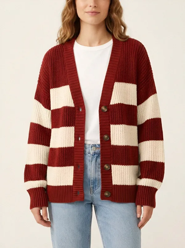 Match Day Distinctive Rugby Striped Knit Cardigan