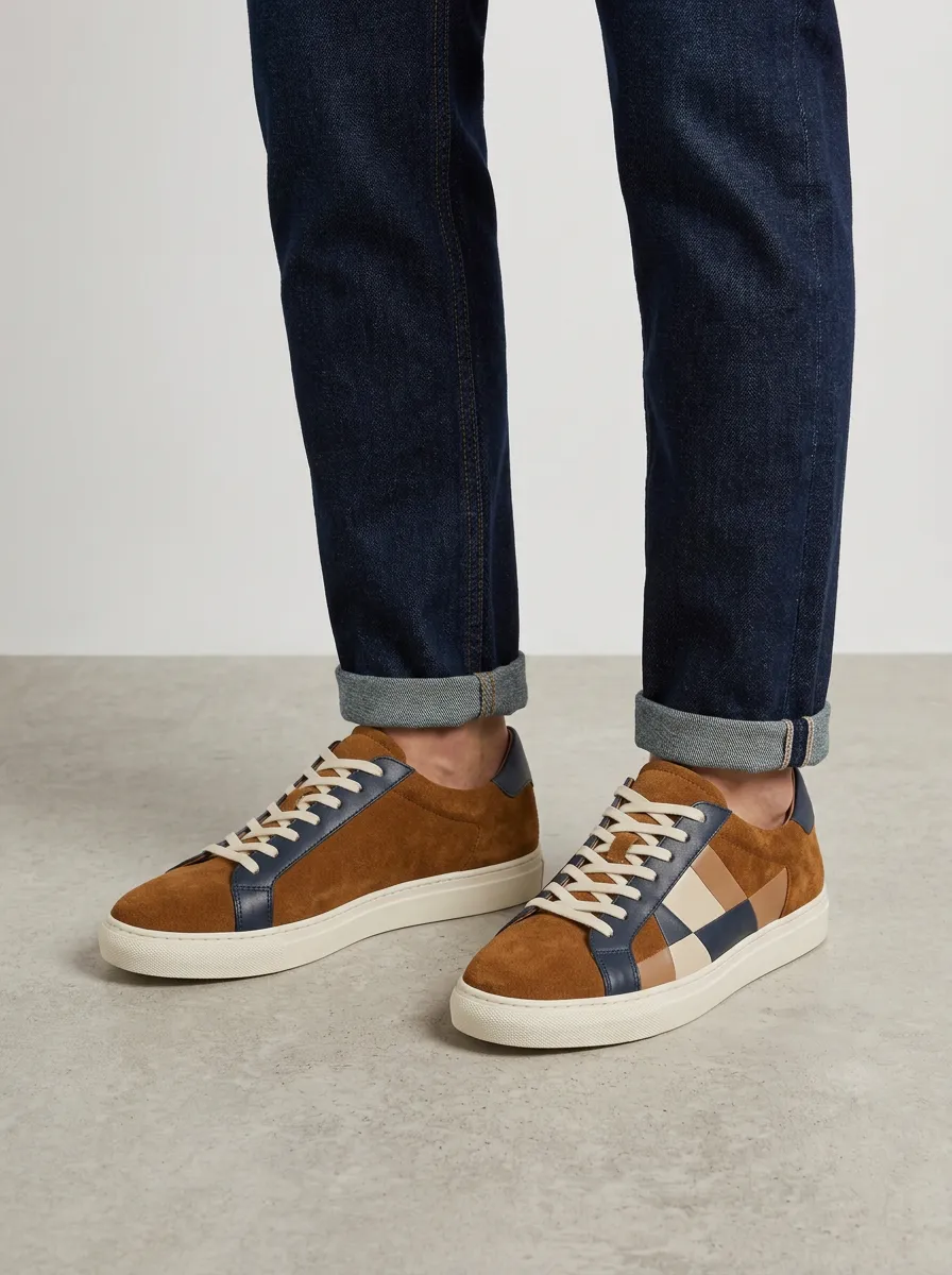 Men's Colorblock Suede Patchwork Printed Casual Shoes
