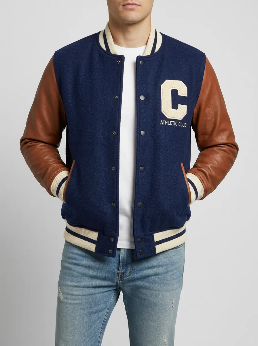 Men's Athletic Club Letter C Embroidered Wool Baseball Jacket